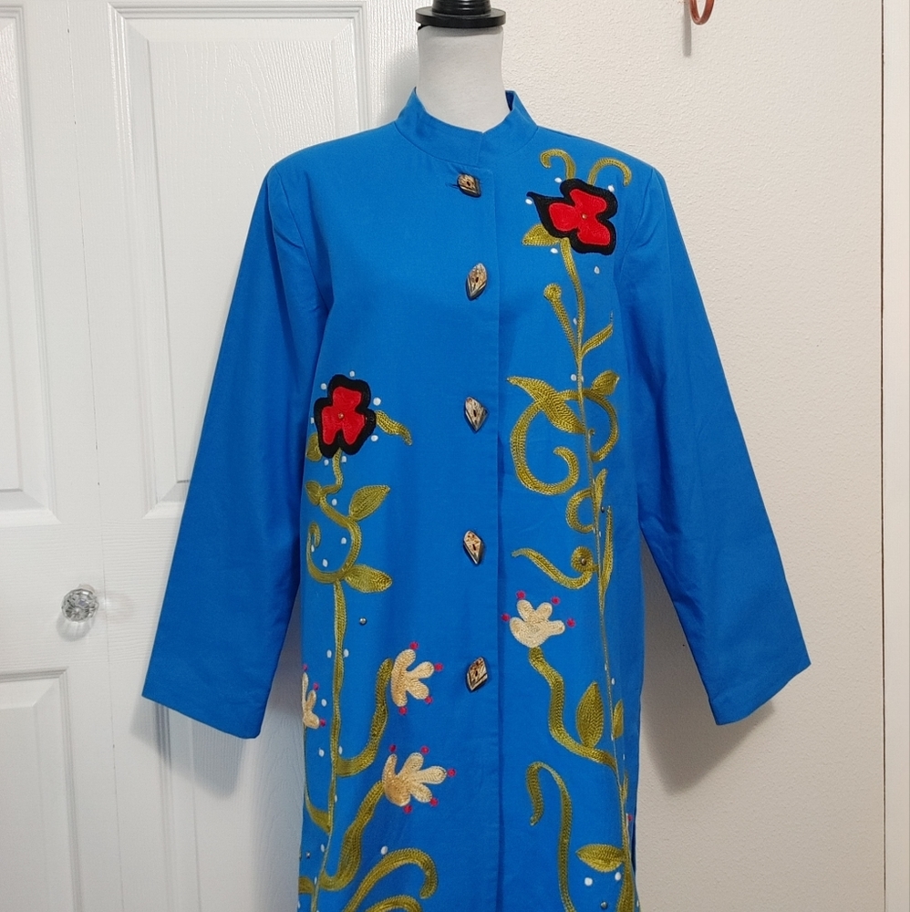 VTG Alex Kim Embroidered Tunic Duster Coat - Picture 4 of 16